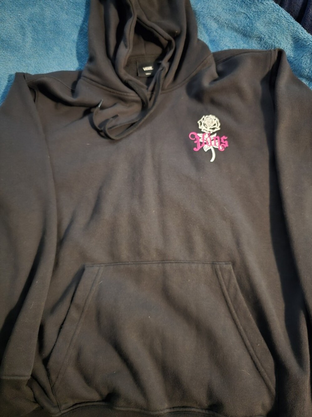 Vans Black Hoodie with Pink Rose
